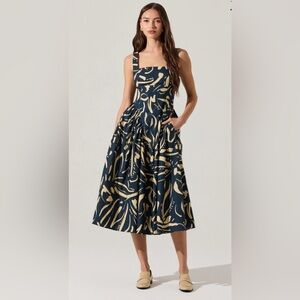 Astr Vinya Navy Drop Waist Midi Dress Sz M NWT